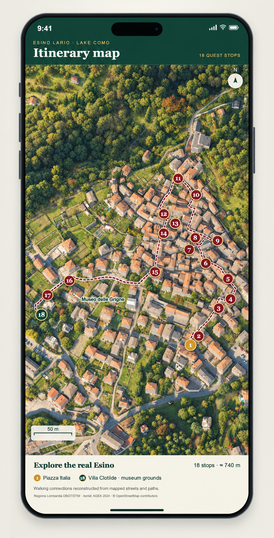 Esino Lario 18-stop quest itinerary map